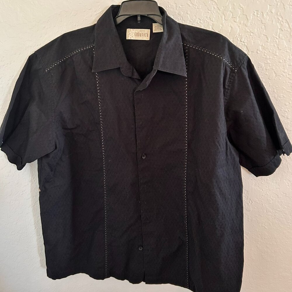 CUBAVERA black embroidered button down guayabera shirt men's size XL SKU 106